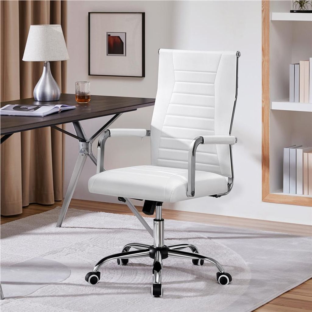 Yaheetech Ergonomischer Bürostuhl Schreibtischstuhl mit hoher Rückenlehne & Wippfunktion, bis 136 kg belastbar, Weiß