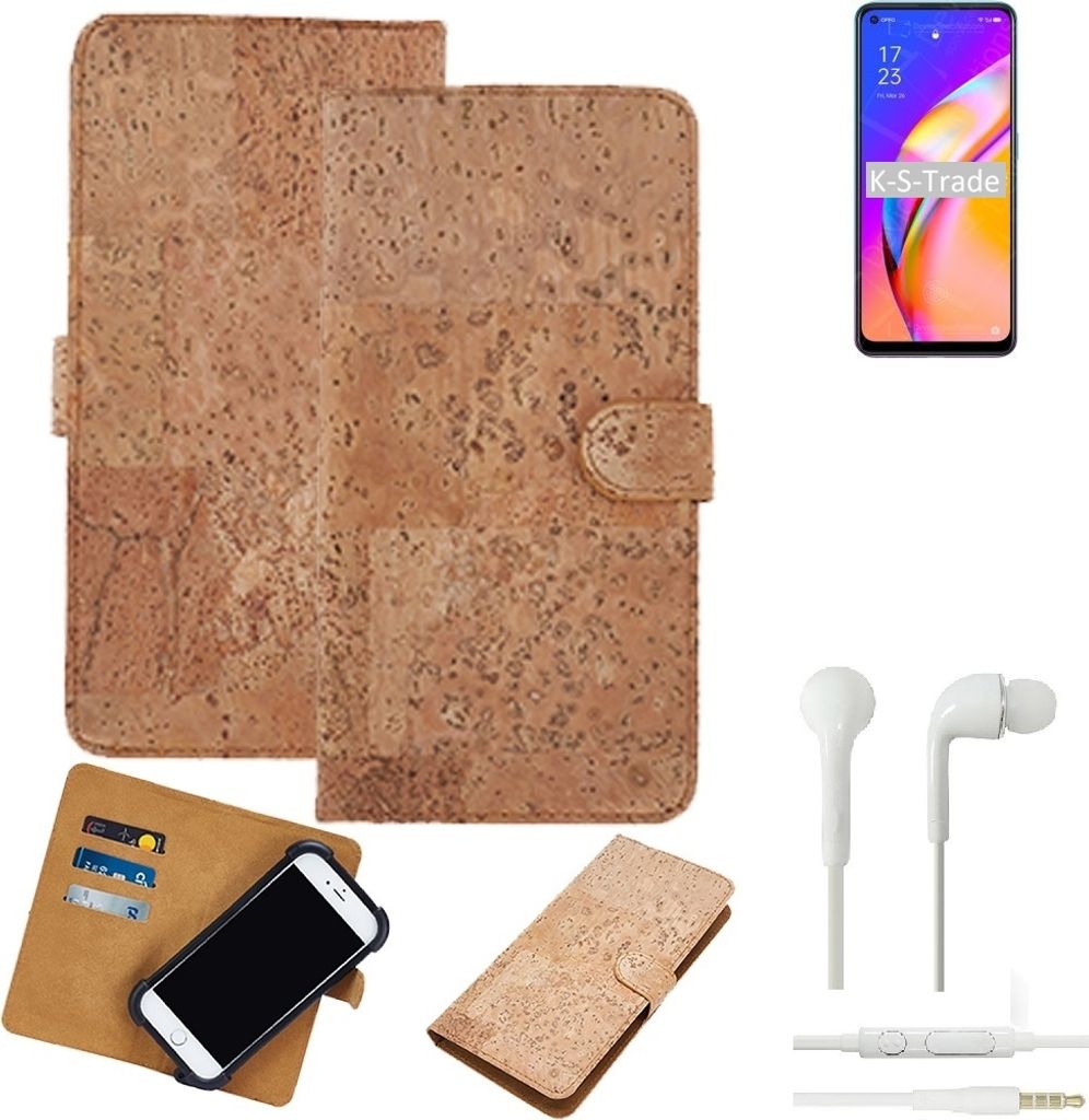 K-S-Trade Hülle kompatibel mit Oppo A94 5G + in ear Kopfhörer Kork Handyhülle Cover Schutzhülle TPU Case Bumper in Hellbraun, (1x)