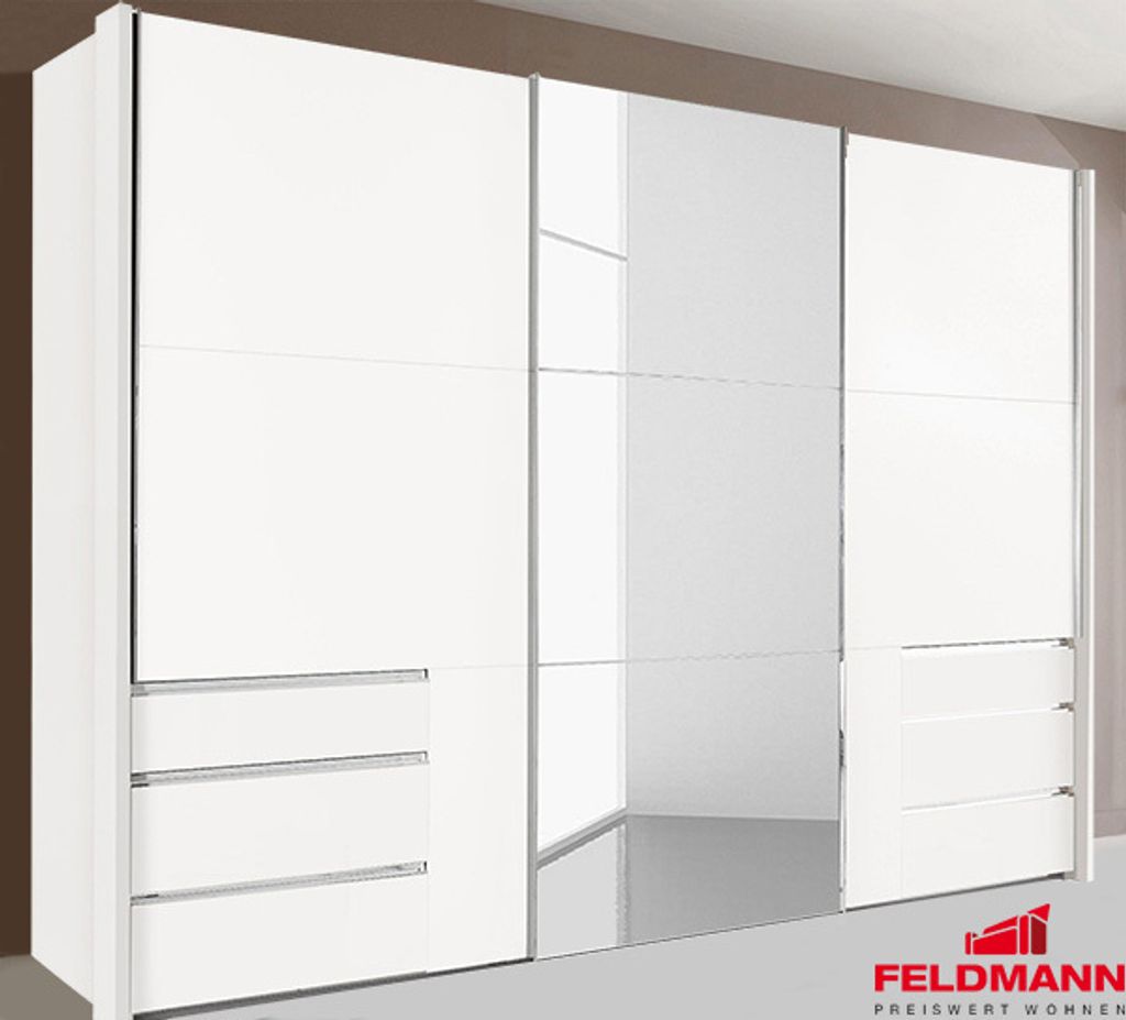 Schwebetürenschrank Schlafzimmerschrank Level 3-türig weiß Produktbild 