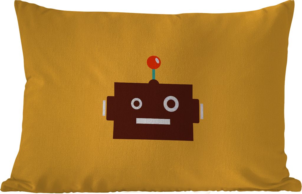 MuchoWow Outdoor Kissen - Roboter - Gesicht - Antenne - Gelb - Jungen - Kind - 50x30 cm - Wetterfest - Lounge Kissen - Sofa kissen - Wohnzimmer D...