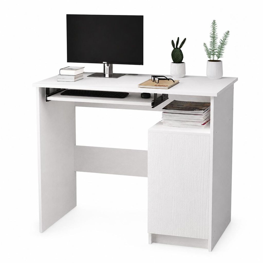 Moderner weißer Computertisch im Loft-Stil mit Produktbild 