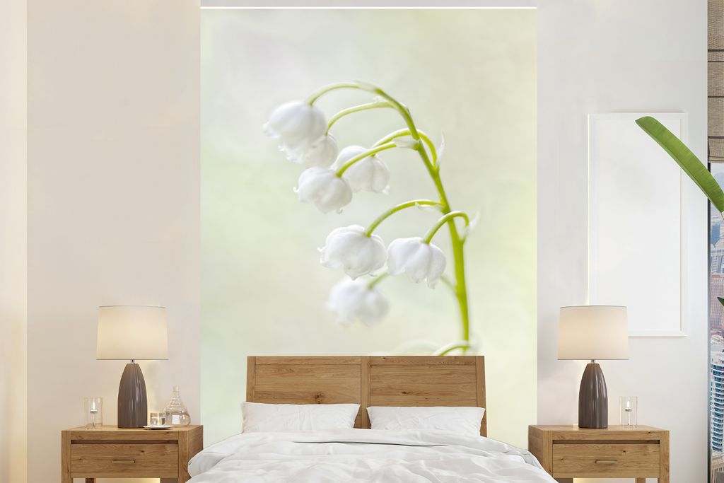 MuchoWow Fototapete für Wohnzimmer oder Schlafzimmer Wandtapete Vinyl Motivtapete Schneeweißes Maiglöckchen - 195x300 cm - Das Hintergrundbild