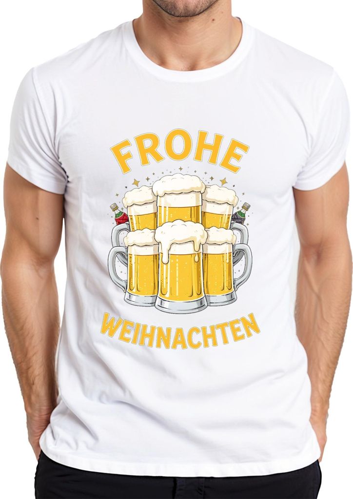 FROHE WEIHNACHTEN Weihnachtsbier Bierkrug Bierliebhaber Geschenk Herren T-Shirt, Weiß, M