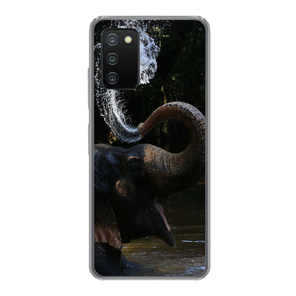 MuchoWow Handyhülle Schutzhülle Hülle für Samsung Galaxy A03s Elefant - Wasser - Rüssel - Tiere - Natur Silikon Softcase Handy Hülle - Schutz