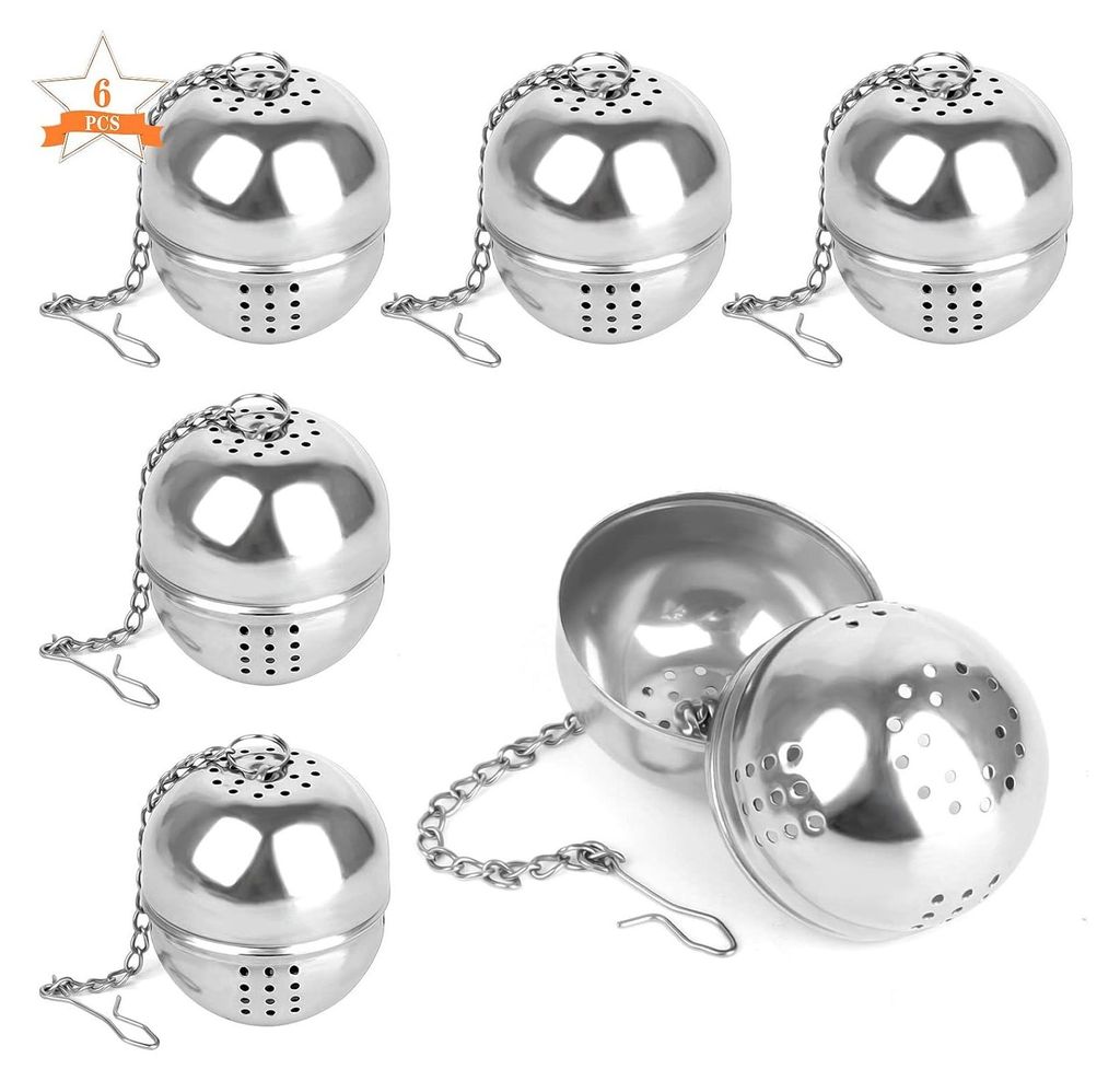 6 Stück Tee-Eier aus Edelstahl, Gewürz-Eier aus Edelstahl, Tee-Eier mit Kette, Teesiebe mit Haken für Tee und Gewürze und Würzmittel