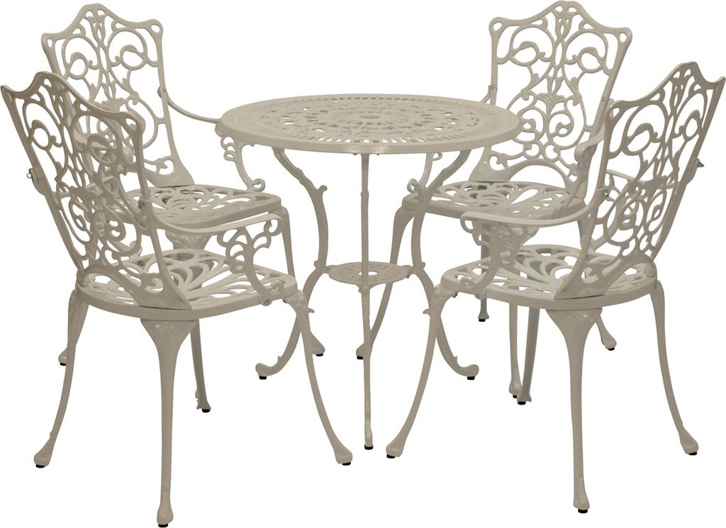 TPFGarden BISTROSET Boulder - Jugendstil - Gartenmöbel Set 5-teilig, Sitzgruppe Aluguss antik weiß