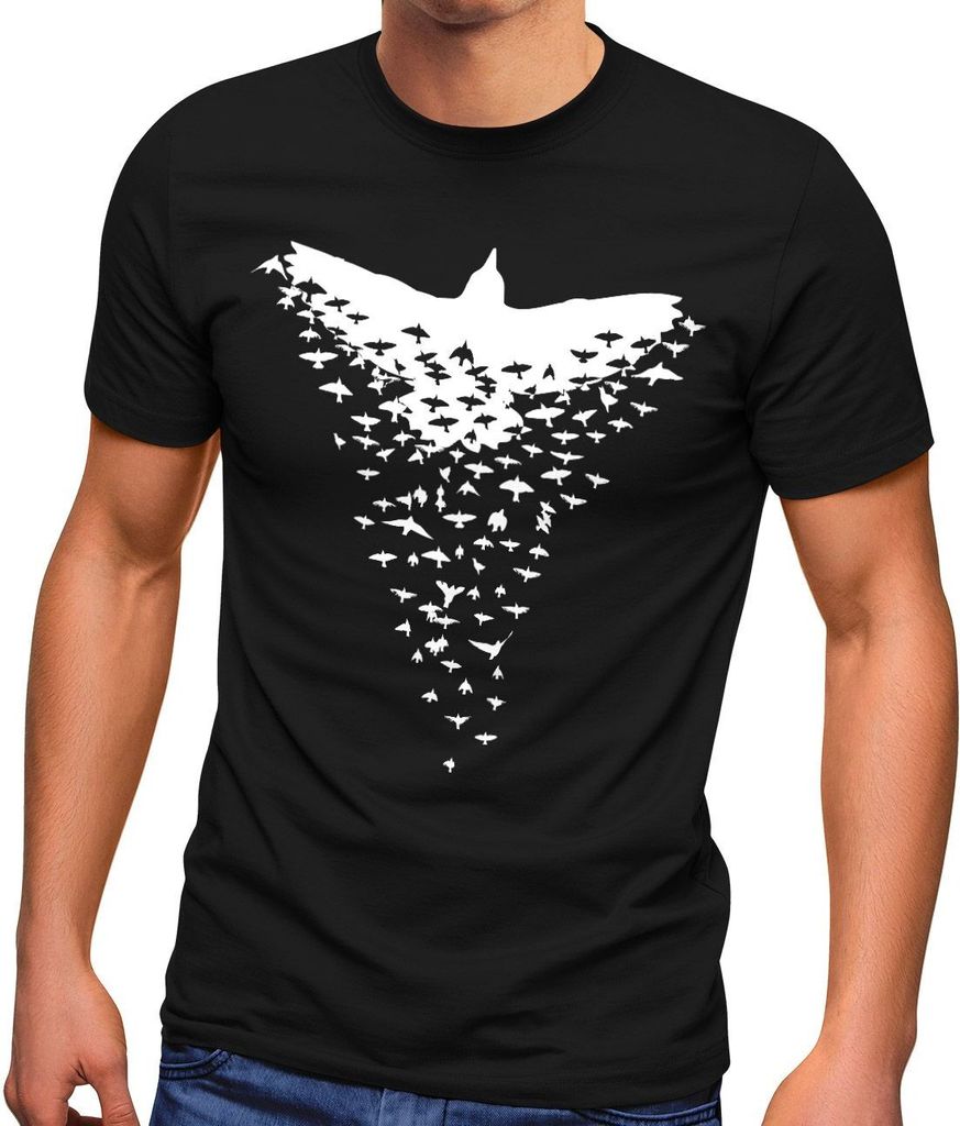 Herren T-Shirt Rabe Vogel-Schwarm Tiermotiv Fashion Streetstyle Neverless schwarz XL