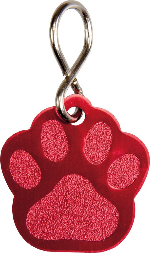 Schmuck Anhänger Pfote rot groß, inkl. Gravur Namen oder Tel 33 x 34 mm