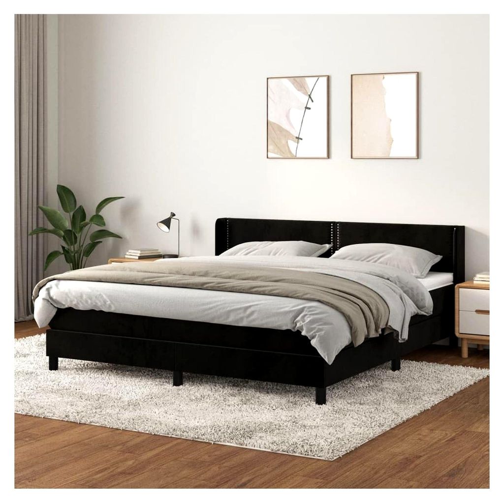 Lattenrost mit Matratze, Schwarz, 180 x 200 cm, Samt, Plattform, mit Lattenhalter, einfache Montage, für Schlafzimmer, Erwachsene