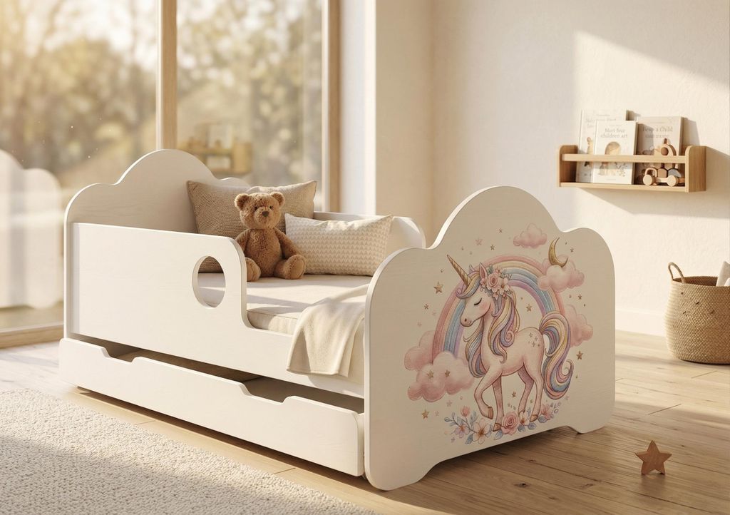 Lit d'enfant 140 x 70 cm avec tiroir, matelas, coffre de Image du produit 