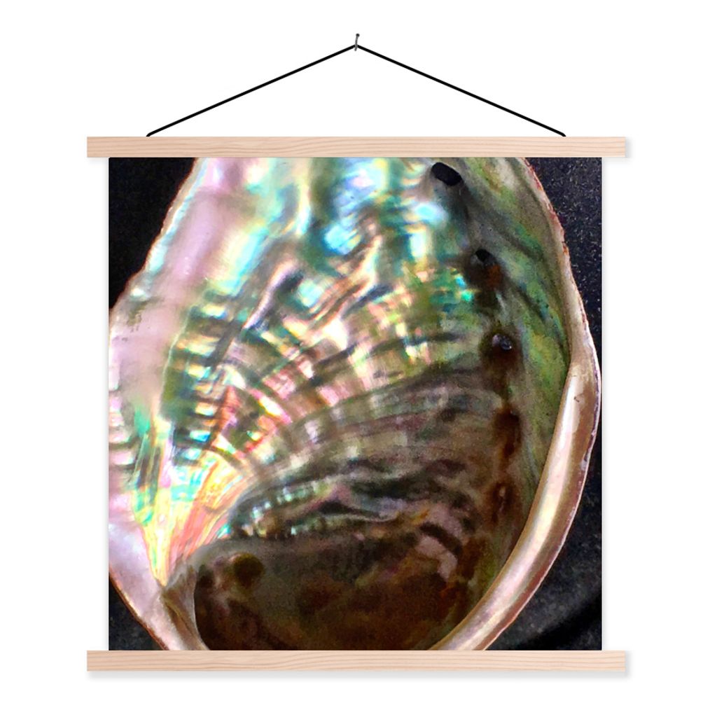 MuchoWow Textilposter Muschel - Perlmutt - Holz 60x60 cm mit holzfarbenen Rahmen - Wanddekoration