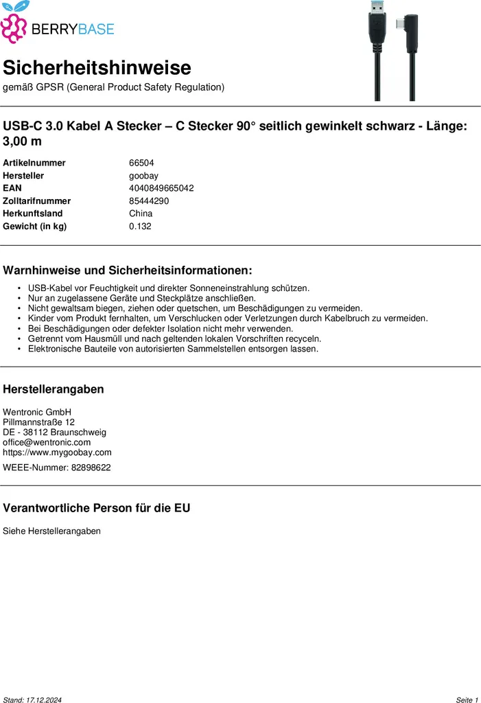 Cavo USB-C 3m Goobay 66504 Angolato 90° Nero | Resistente e Professionale - 7