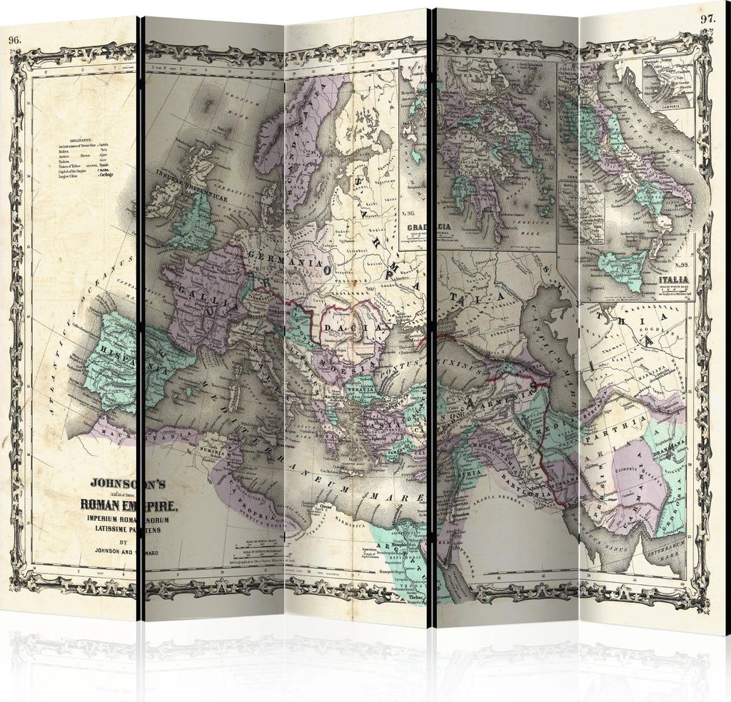 5-teiliger Doppelseitiger Vlies Paravent - Johnson's Roman Empire 225x172 cm Karten k-B-0030-z-c