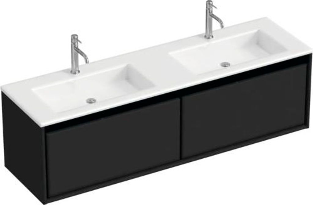 Doppelwaschbecken mit Unterschrank Sanox LOFT BxHxT 160.5x47x45.5 cm Frontfarbe schwarz matt 84754332