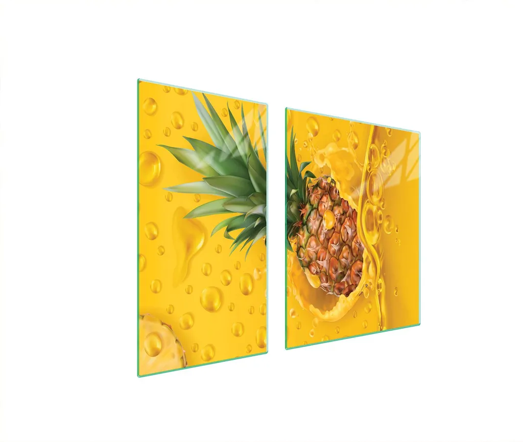 Tagliere Vetro 90x52 Copri Piano Cottura - Ananas Giallo 2 Pezzi