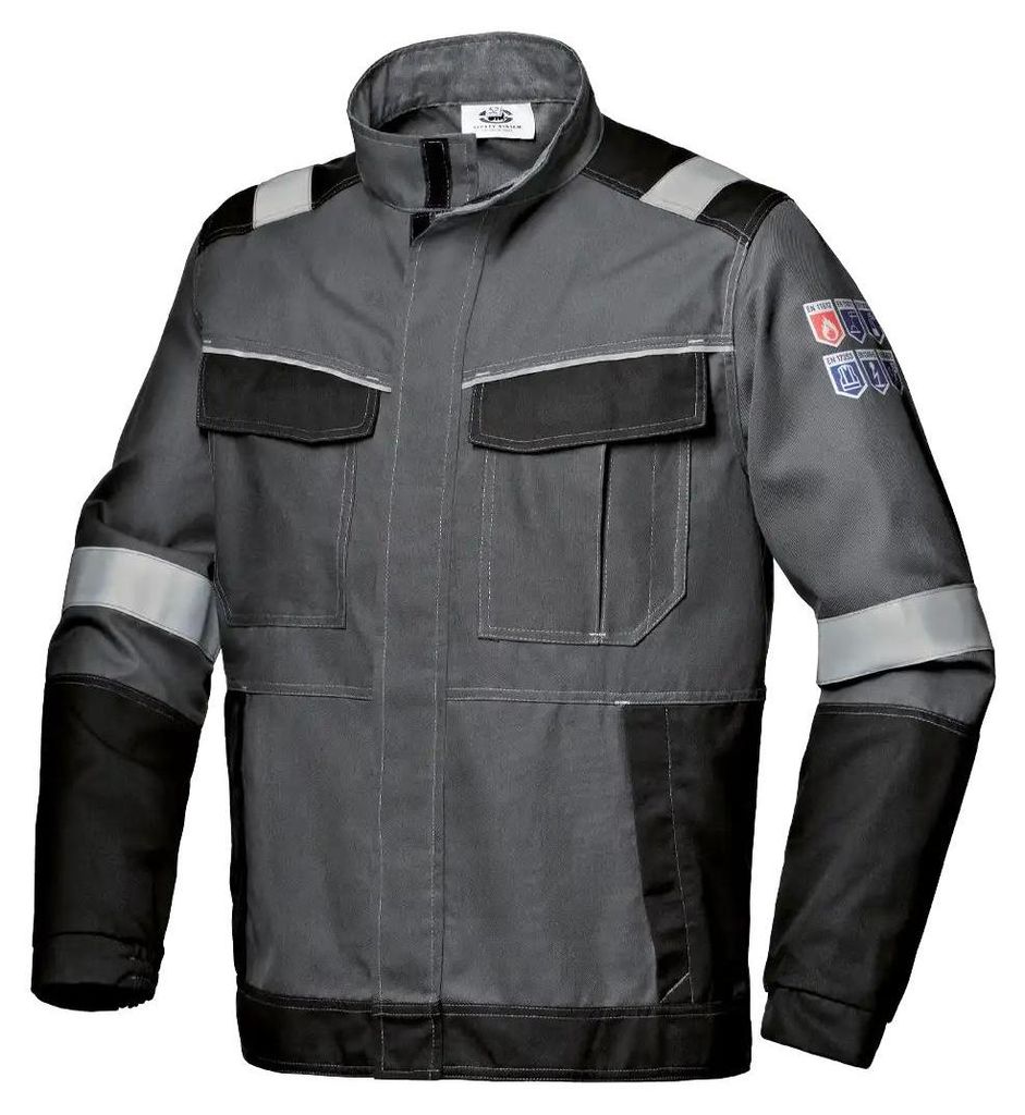Sir Safety Polytech Plus 2/2 Schutzjacke flammhemmend Störlichtbogen Klasse 2 Reflexband, XL, ANTRAZIT/SCHWARZ
