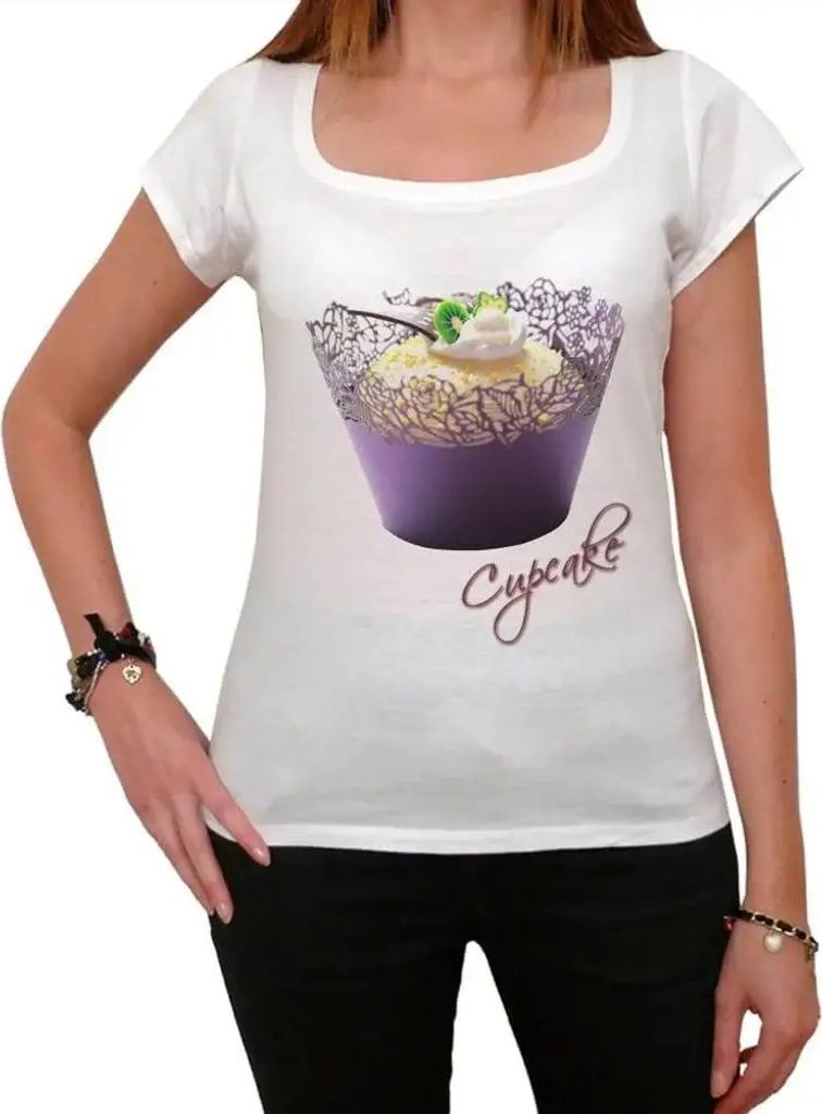 Damen Grafik T-Shirt Cupcake Kiwi Vanille – Cupcake Kiwi Vanilla – Öko-Verantwortlich Vintage Jahrgang Kurzarm Lustige Druck Geburtstag Gesche...