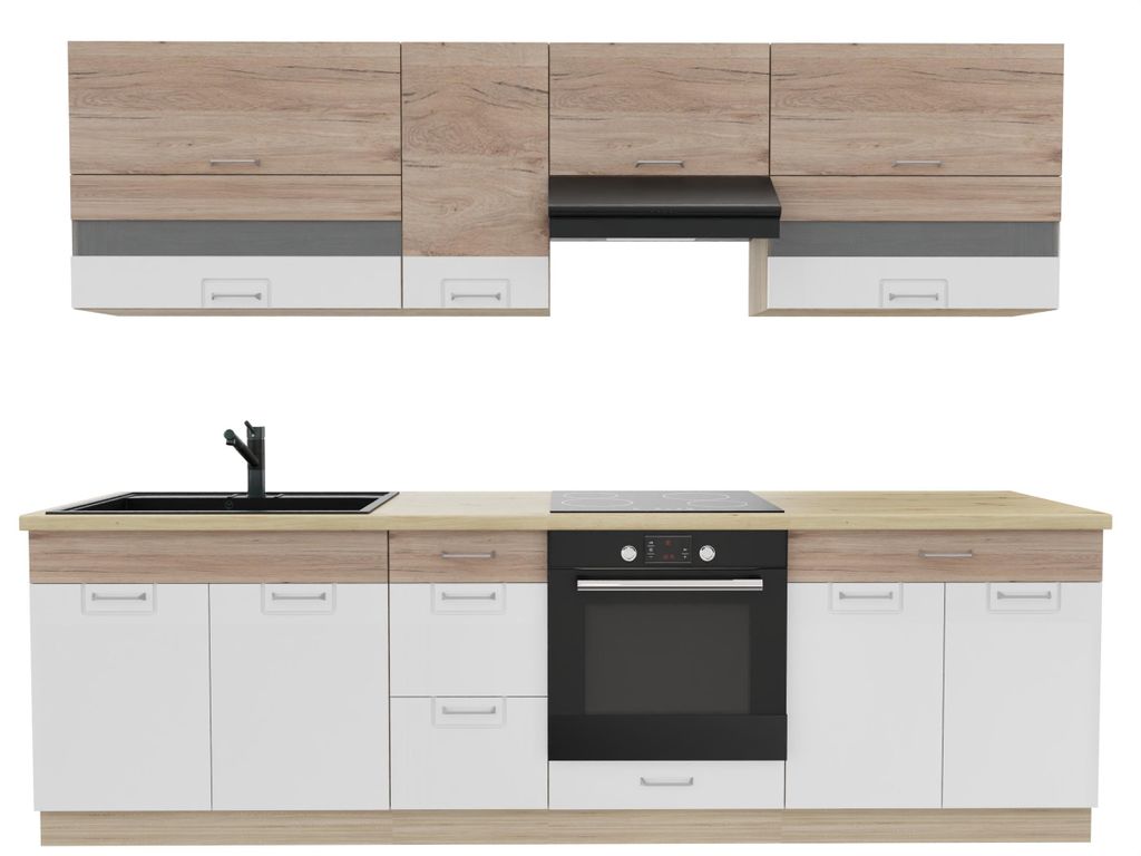 Kuchynská linka 270 cm – ECONO A PLUS – dub Sonoma – bílá Obrázek produktu 