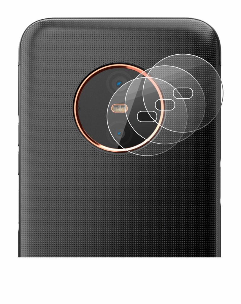 Close-up of the rear camera module of a smartphone, with protective glass screen protectors overlaid.