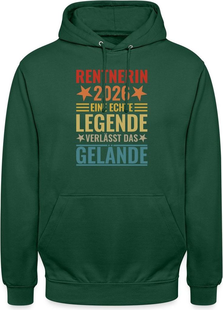 Spreadshirt Rentnerin 2026 Echte Legende verlässt das Gelände Uni Hoodie, XXL, Flaschengrün