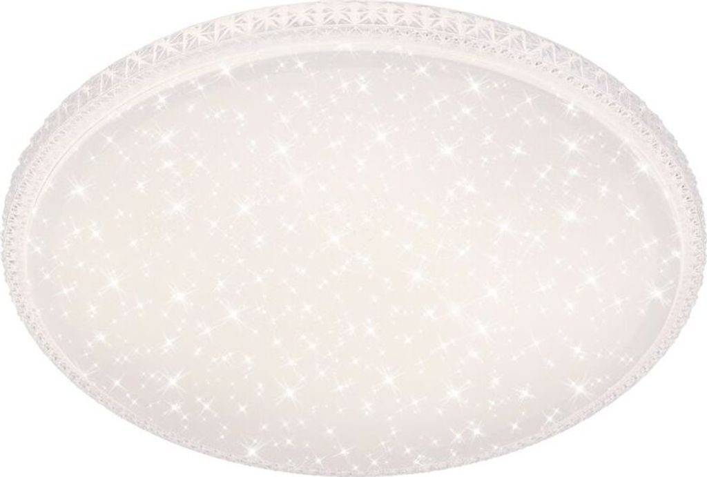 A white, oval-shaped LED ceiling light with a decorative edge and a sparkling, starry pattern on its surface.