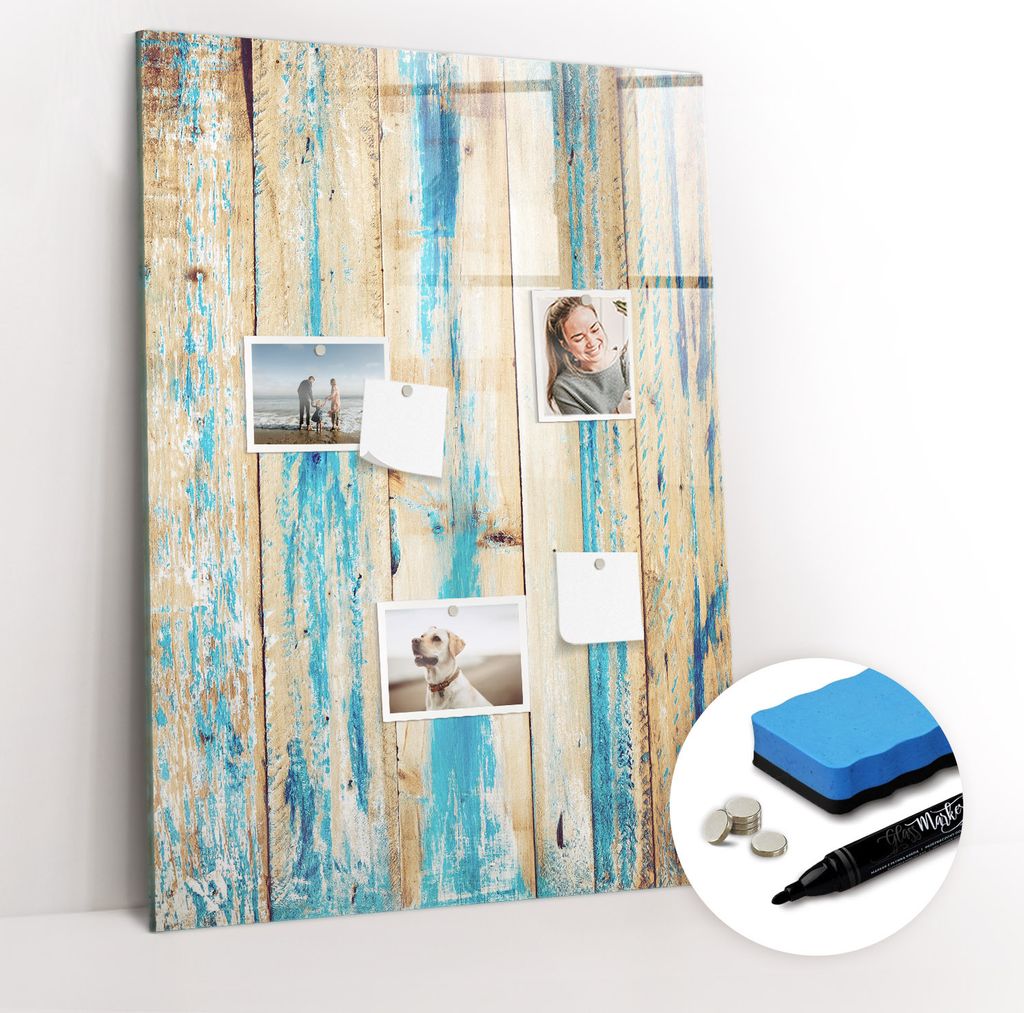 Magnetpinnwand Memoboard - Zubehörsatz - Schwarzer Marker + Schwamm + Magnete - 70 x 100 cm - Gealtertes Holz