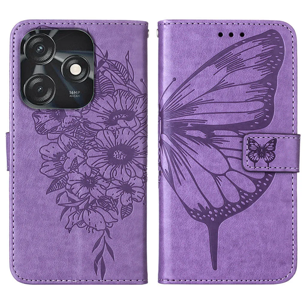 VQWQ Custodia per Xiaomi Redmi 10C, Cover a Portafoglio in Pelle PU Glitter Farfalla Slot per Schede Libro Supporto Tracolla Regolabile Magnetica Cavalletto Flip Case Wallet per Maschio-[HT02]-Purple