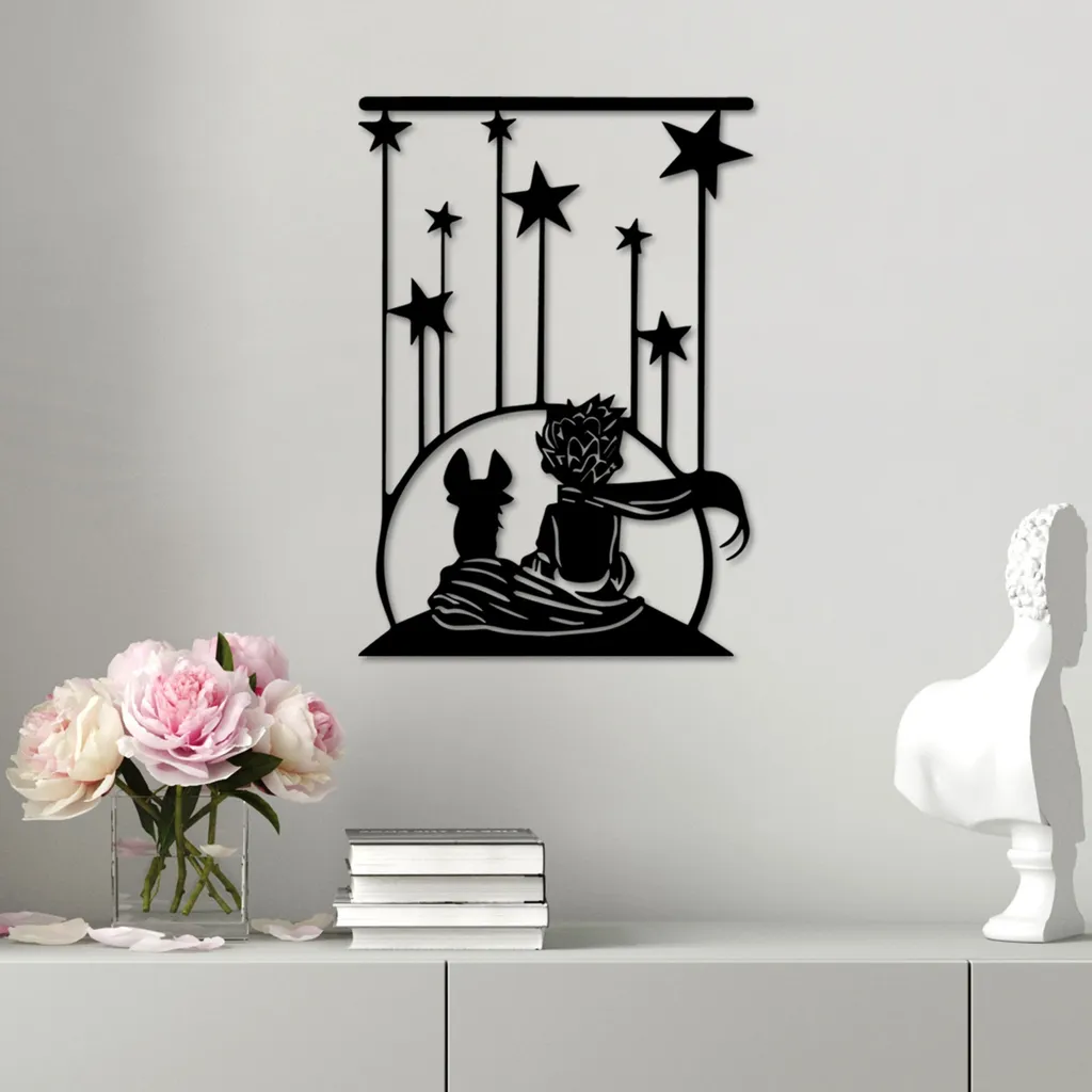 Tableau Mural en Métal Le Petit Prince Décoration Design Noir Wallity