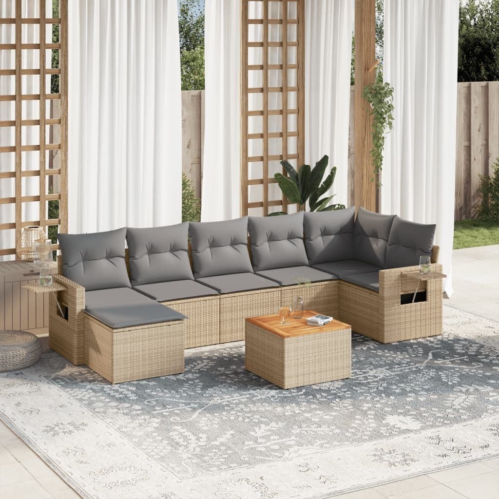 Maison Exclusive - 8-tlg. Garten-Sofagarnitur mit Kissen Beige Poly Rattan