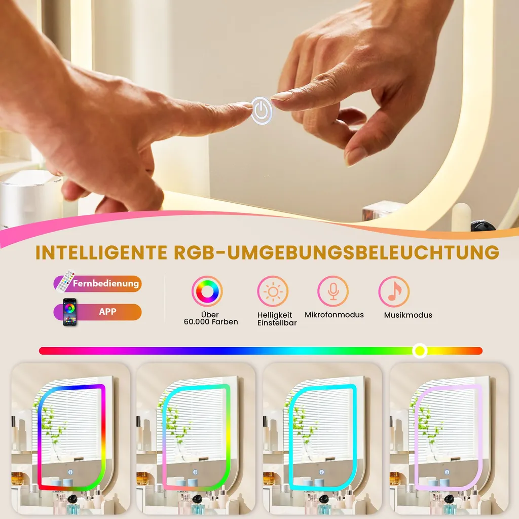 Coiffeuse avec miroir LED intégré et tiroir de rangement, design compact - 4