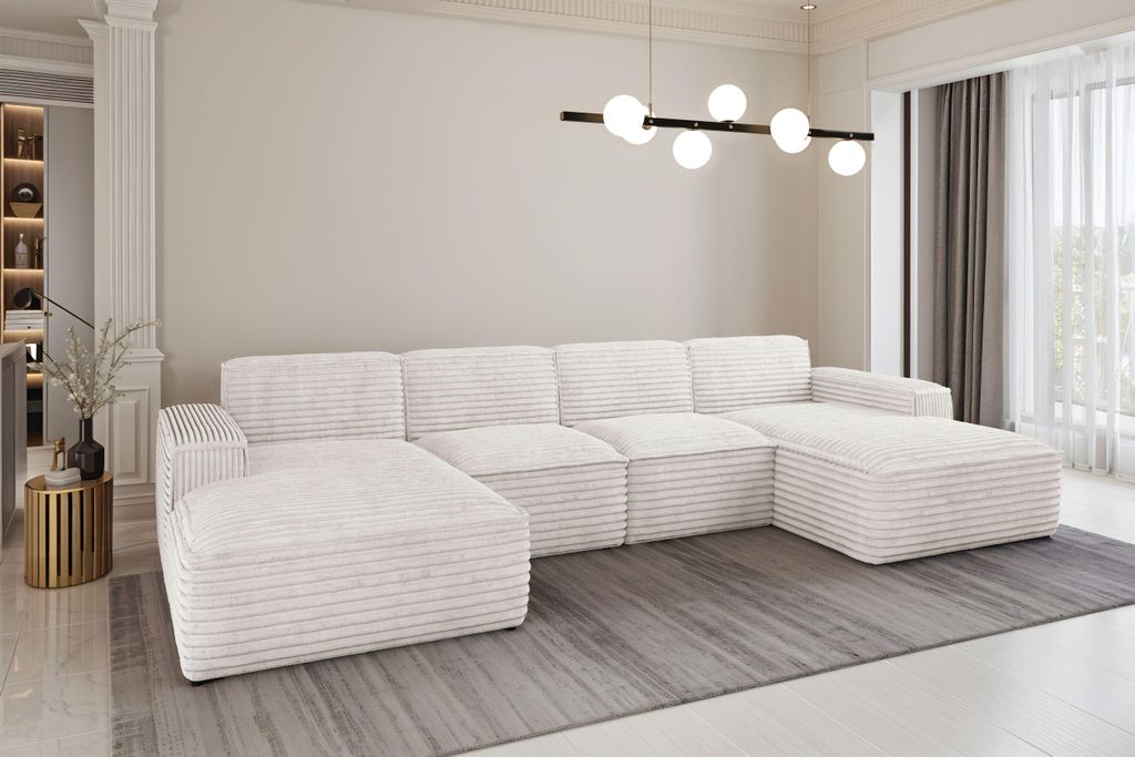 Kaiser Möbel Ecksofa U-Form Siena mit Stoff Velo ECRU