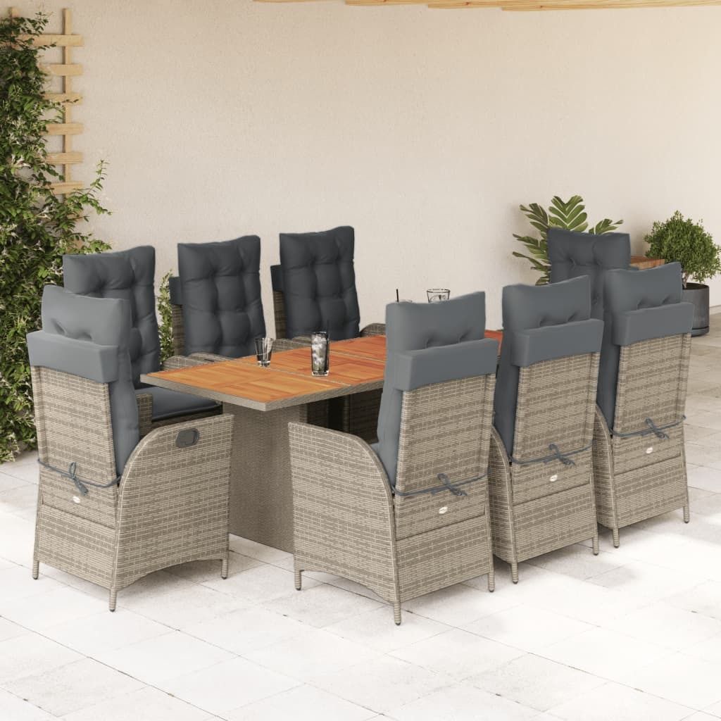 Maison Exclusive - 9-tlg. Garten-Essgruppe mit Kissen Grau Poly Rattan