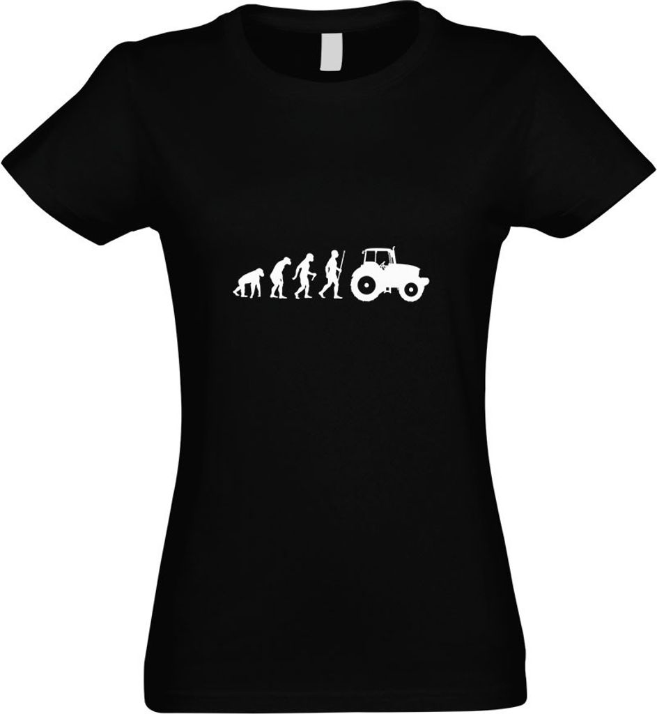Kiwistar - T-Shirt tailliert - Damen - schwarz - Landwirt Traktor Evolution - mit Motiv Bedruckt - Funshirt Design - Sport - Freizeit - Damen - M