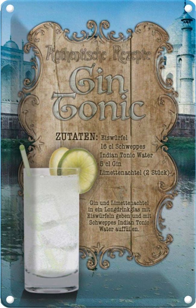 vianmo Blechschild 30x20 cm Rezept Gin Restaurant Küche Tonic Zutaten Indian England Bar Club Alkohol