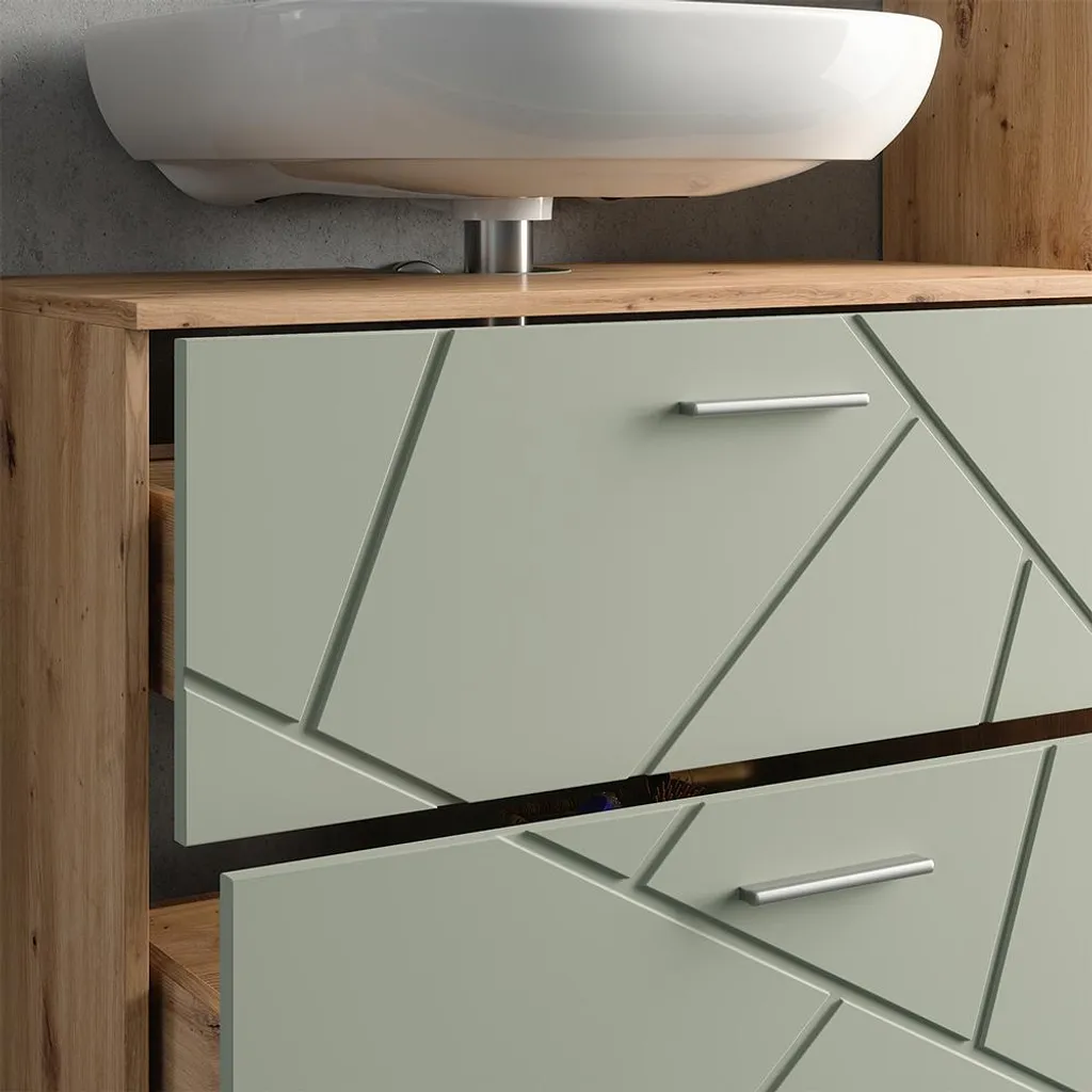 Vicco Irma Mobile Bagno Verde Salvia e Rovere 80 cm con Cassetti