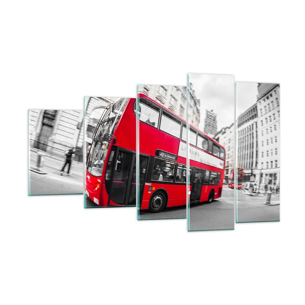 Bilder auf glas - Bus London Reise Tourismus - 100x60cm - Glasbilder - Wandbilder - Kunstdruck - zum Aufhängen bereit - Wanddekoration aus Glas - ...