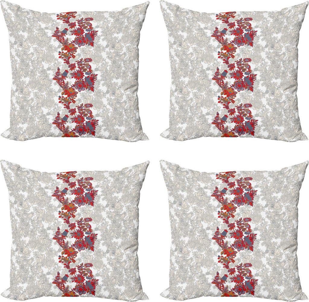 ABAKUHAUS Blumen Kissenbezug Set (4 Stück), Romantisches Vibrant Boho, Moderner Doppelseitiger Digitaldruck, 40 cm x 40 cm, Rot, Schwarz, Grau