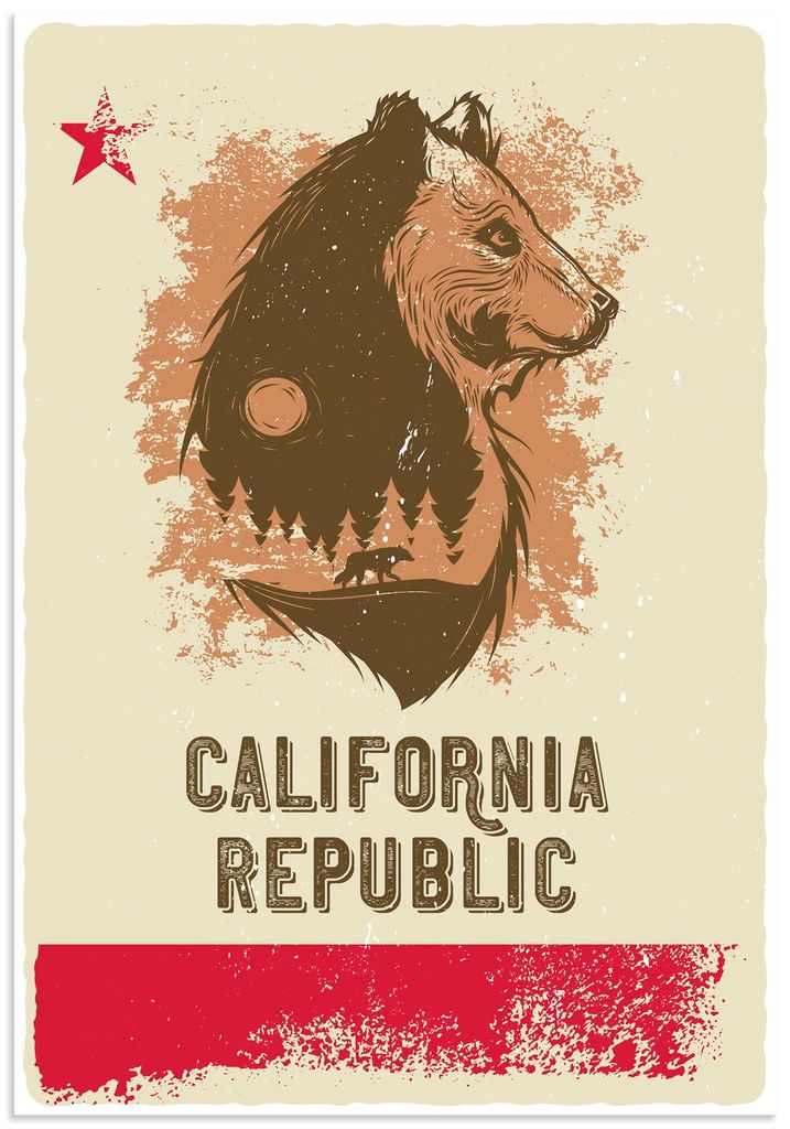 ARTland Wandbild Alu für Innen & Outdoor Kalifornische Republik Größe: 50x70 cm
