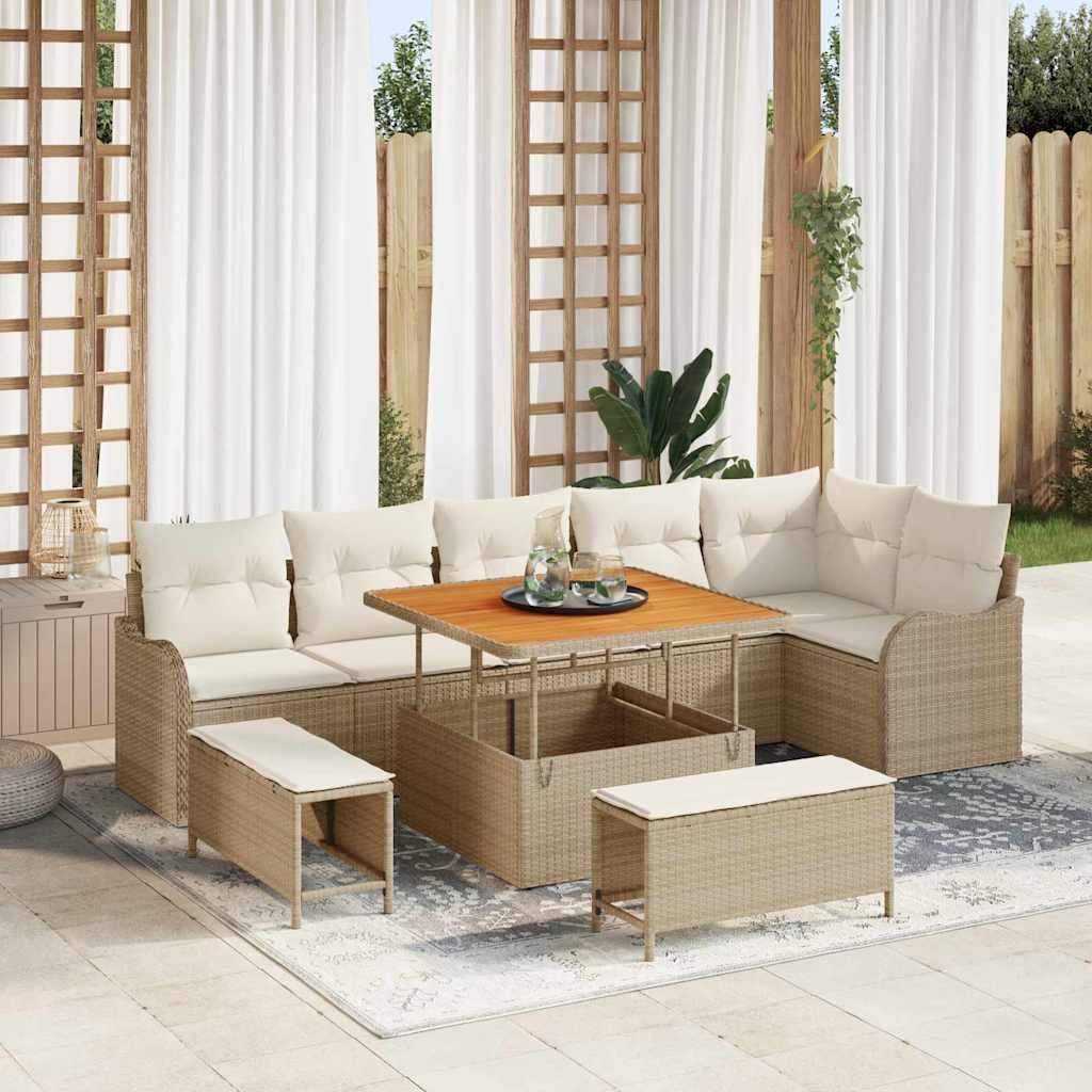 Maison Exclusive - Gartensofa-set mit Kissen 9 pcs Beige Poly-Rattan