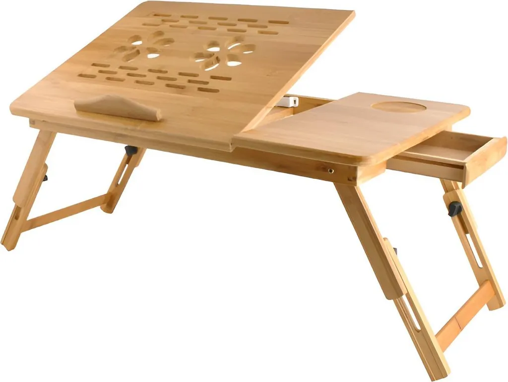 Ruhhy 7974 Tavolo Laptop Letto in Bambù Naturale | Scrivania Pieghevole PC