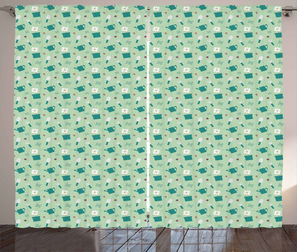 ABAKUHAUS Garten-Kunst Rustikaler Gardine, Bunte Garten, Schlafzimmer Kräuselband Vorhang mit Schlaufen und Haken, 280 x 175 cm, Hellgrün Teal