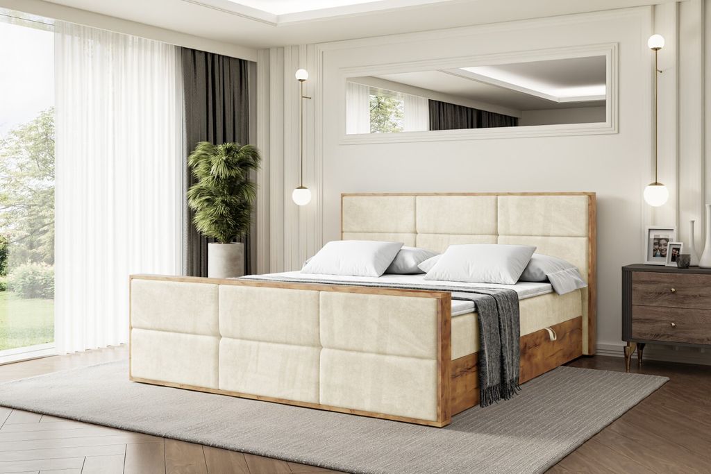 ALTDECOR Boxspringbett mit Matratze und Lattenrost, Topper, Fußteil,Polsterbett mit Bettkasten, Bett mit Stauraum H3-Matratze, Doppelbett, Boxbett...