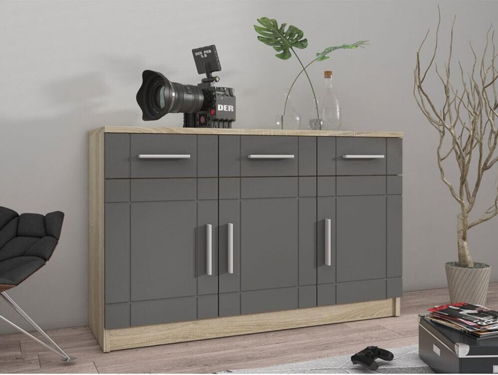 Kombinierte Kommode PARISA – Breite 103 cm, Sonoma-Eiche / Graphit