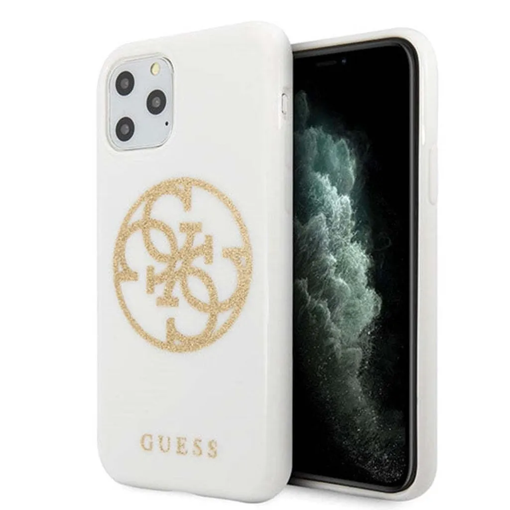 Custodia Guess Bianco Glitter iPhone 11 Pro Max - Serie 4G Circle Logo