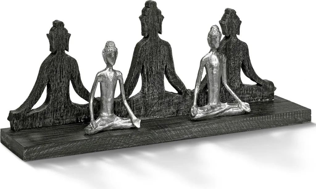 Sculpture Moritz Bouddha XXXL en Bois de Mangue et Aluminium Massif