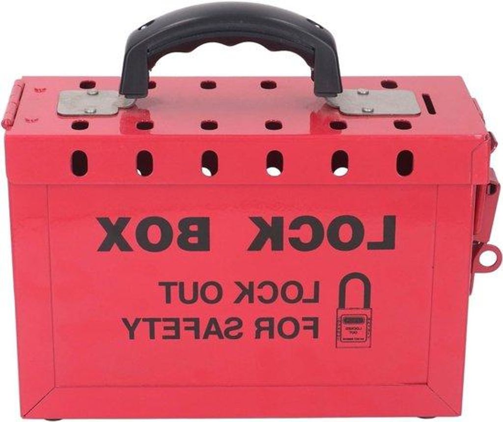Edelstahl-Lockout-Tagout-Box mit Griff, 13 Hängeschlössern, Scharnierdeckel