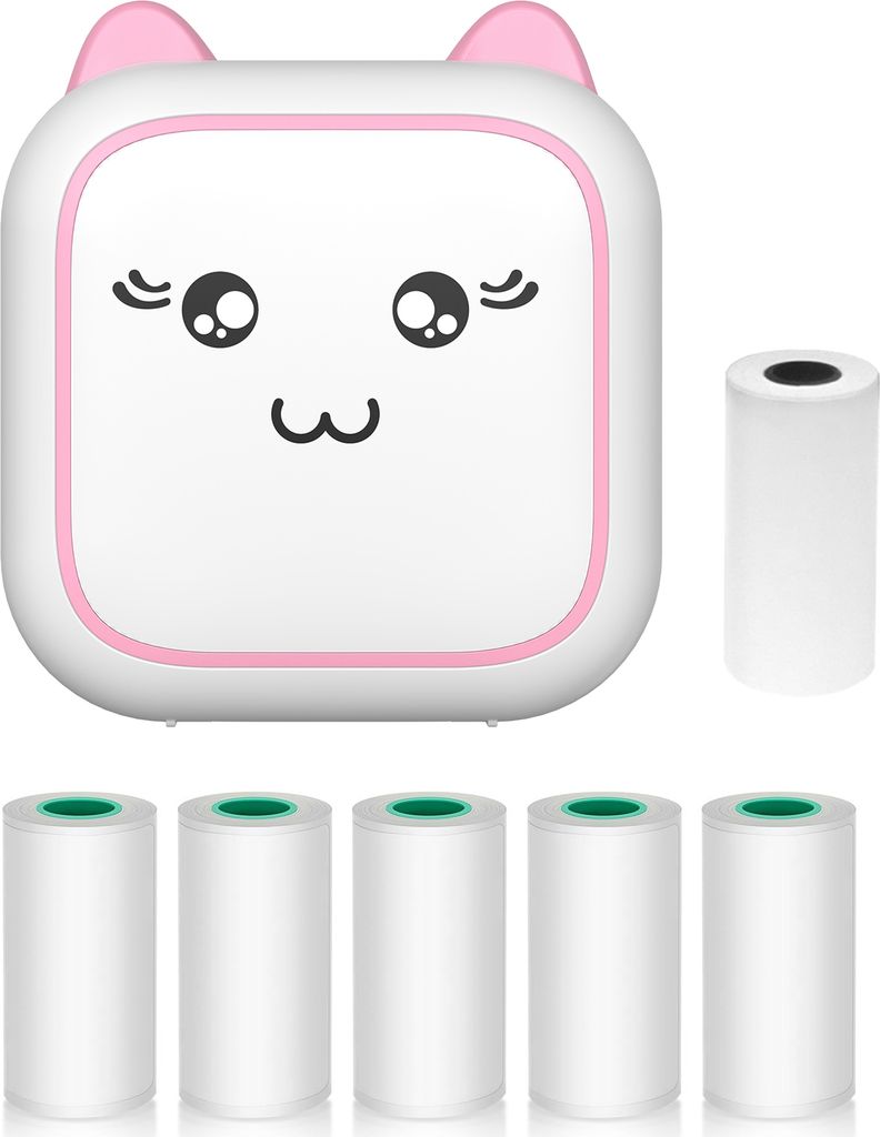 Mini-Thermodrucker Bluetooth Fotodruck Aufkleber-Maker mit 1 Papierrolle 57 mm + 5 selbstklebenden Papierrollen, kompatibel mit iOS Android