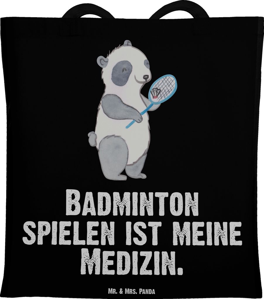 Mr. & Mrs. Panda Jutebeutel Panda Badminton - Schwarz - Geschenk, Tasche, spielen, Beutel, Laptoptasche, Einkaufstasche, Schultasche, Tote Bag