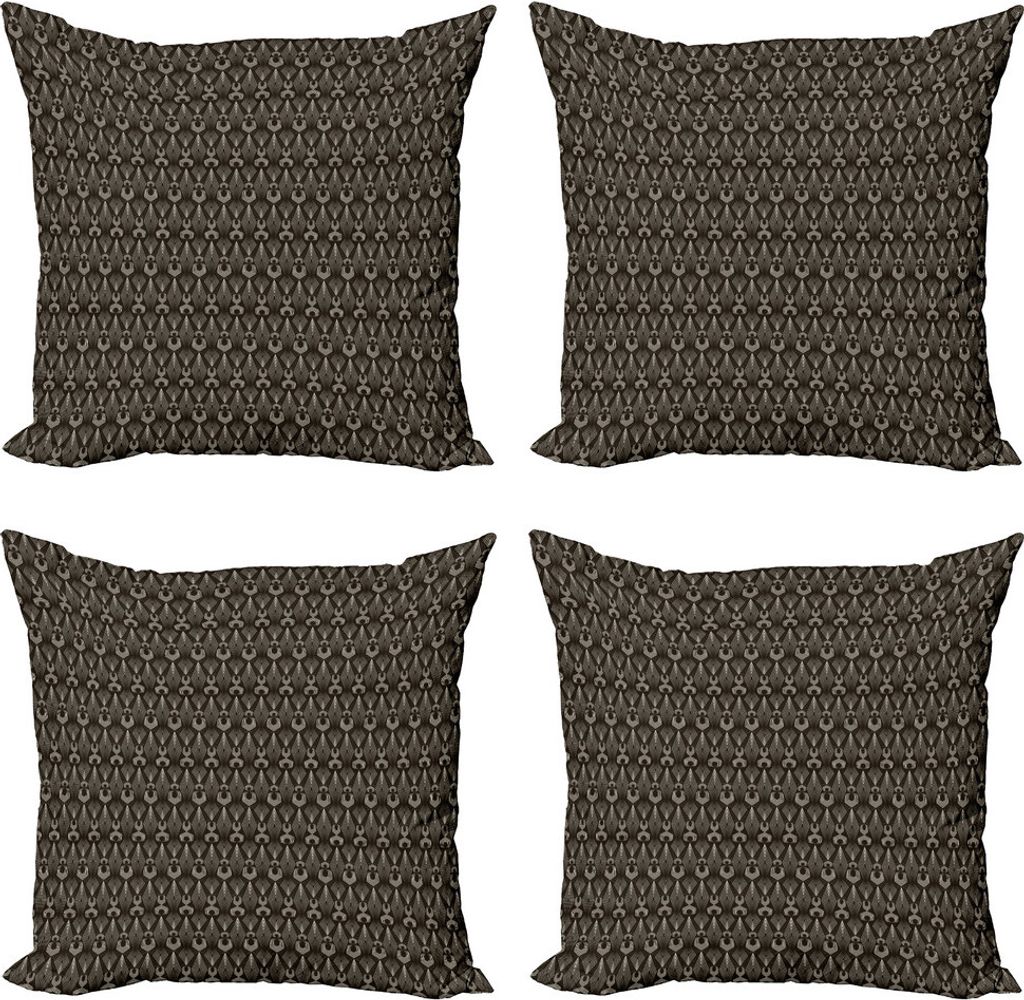 ABAKUHAUS Geometrisch Kissenbezug Set (4 Stück), Formen Serien Retro Kunst, Moderner Doppelseitiger Digitaldruck, 60 cm x 60 cm, Dunkelbraun und E...