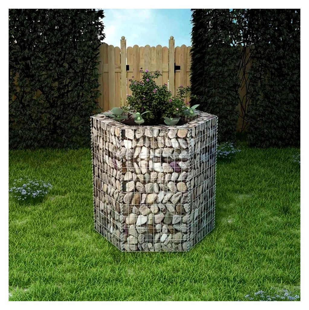 Sechseckiges Gabionen-Hochbeet aus verzinktem Stahl, witterungsbeständig, für Garten, Terrasse und Hof, 100W x 90D x 100H cm